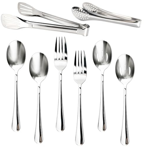 8Pcs Stainless Steel Serving Utensils Set, Flatware Set for Buffet Catering Entertaining Banquet Party, Dinnerware Set