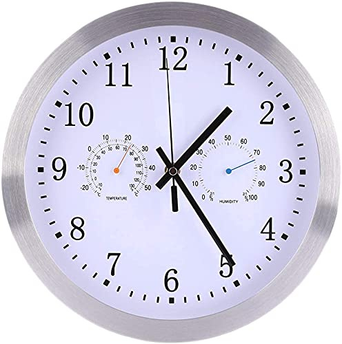 Orologio da Parete Orologio da Parete Radiocontrollato Orologio Radio Silenzioso Impermeabile con Termometro e Igrometro 30 cm