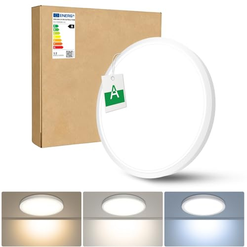Effizienzklasse A Deckenlampe,LED Deckenleuchte Ø30CM 3Farben 11W 2600LM | LED Deckenleuchte Flach IP54 Wasserfest Ultra Dünn Lampe Panel für Wohnzimmer bad flur schlafzimmer Wohnzimmer Büro