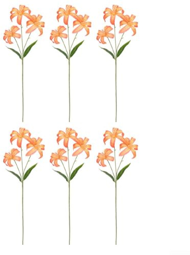 Ramo de lirios artificiales, 60 cm con 6 tallos (18 cabezas de flores en total), flores de plástico realistas, elegante centro de mesa para boda, oficina y decoración de jardín (naranja)