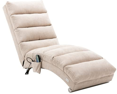 kozamas Lettino massaggiante con delicato massaggio vibrante e tasche laterali - Lettino ergonomico in lino, portata fino a 136 kg, per soggiorno, camera da letto e ufficio, beige