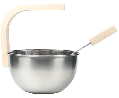 Secchio da sauna – 26 x 22 x 32 cm, grande secchio finlandese in acciaio 304, 4 l, grande capacità con manico ergonomico, mestolo lungo 380 mm, robusto 1,17 kg, per spa pesanti