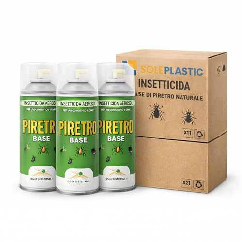 3 Bombole Insetticida Antizanzare 250 ml a Base di Piretro - Protezione contro Zanzare, Mosche, Insetti Striscianti e Utilizzabile come Anti Formiche - per Casa e Ambienti Professionali