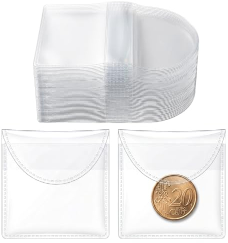 50 Pcs Double Pocket Coin Flips Single Pocket Sleeves for Collectors Clear Coin Collector Protectors Individual Plastic Sleeves Holders Storage All Coins for Storage Currency Collectors (3.35 × 2.17)