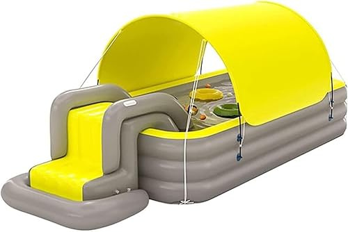 Piscina Gonfiabile con Tettoia, Piscina Portabile per Famiglie con Ombrellone Rimovibile UPF 50+, Piscina Gonfiabile Coperta per Neonati, Bambini, Adulti, Ideale per Giardino e Cortile(Yellow,3m)