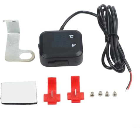 Motorcykelstyre montering 3-i-1 digital termometer voltmeter, realtidstempmonitor med USB-laddare