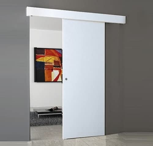 Porta scorrevole esterno muro BIANCO completa di binario e mantovana (80x210 cm) (con maniglietta Cromo satinato)