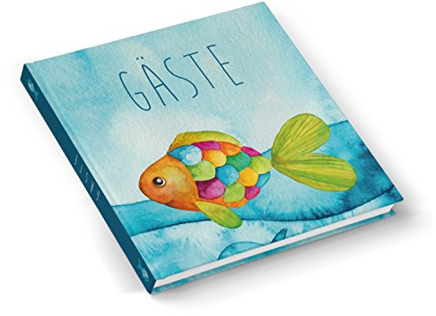 Logbuch-Verlag Gästebuch Kinder Fisch Regenbogenfisch quadratisch 21 x 21 cm Taufe Kommunion Geburtstag Mädchen Junge maritim blau türkis