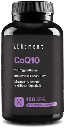 Coenzym Q10, 200 mg | 100% Rein und Natürlich Fermentiert, 120 Weichkapseln (4-Monats-Versorgung) mit Nativem Olivenöl Extra aus Spanien | Zenement