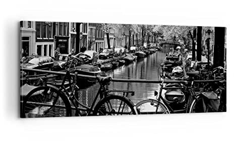 Panorama Bilder auf Leinwand 100x40cm Leinwandbild mit Rahmen Holland Kanal Groß Wanddeko Bild Schlafzimmer Küche Wandbilder Dekoration Wohnzimmer Wall Decor Canvas Wand Kunstdruck Art AB100x40-3516