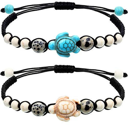 WILLBOND 2 Freundschaftsarmband Handgemachte Beste Freundin Geschenk Schildkröte Versprechen Bedeutung Entfernung Passendes Armband Verstellbare Kordel mit 1 Wunschkarte für Paar Liebhaber Mädchen