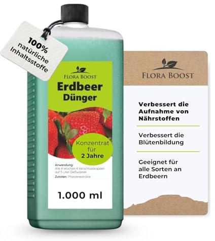 Flora Boost Erdbeer Dünger 1L, Flüssigdünger für bis zu 200L Gießwasser | Obst- & Beerendünger für Erdbeeren, 100% natürlicher Pflanzendünger, Flüssiger Blatt- & Wurzeldünger