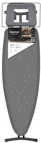Taurus Argenta Pro - Tabla de Planchar con 3 Posiciones de Altura Ajustables hasta 93 cm. Soporte Apto para centros de Planchado. Funda 100% algodón. Superficie de Planchado 40 x 124 cm. Gris.