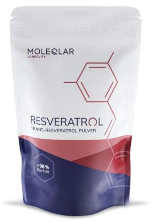 MoleQlar Resveratrol Pulver - Nahrungsergänzungsmittel aus innovativer Hefefermentation - 500mg Resveratrol pro Portion - über 98% Reinheit (30g)