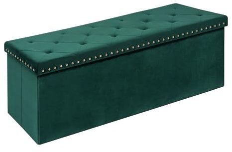 PINPLUS Ottoman-Bank für Schlafzimmer, zusammenklappbare Samt-Spielzeugtruhe mit Bänken, Fußstütze, Hocker, große lange faltbare Truhe für Eingangsbereich, Wohnzimmer, 110 x 40 x 40 cm, Grün
