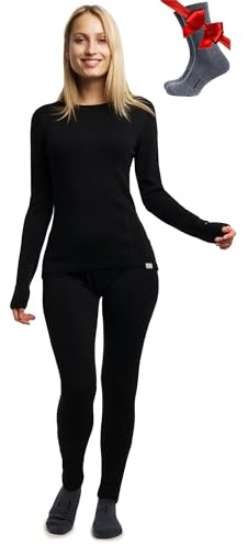Merino.tech 100% Merino Unterwäsche Damen Set Shirt & Hose + Wandersocken | Leicht/Midweight/Schwer Funktionsunterwäsche, Skiunterwäsche, Thermounterwäsche Set für Wandern, Ski, Outdoor, atmungsaktiv