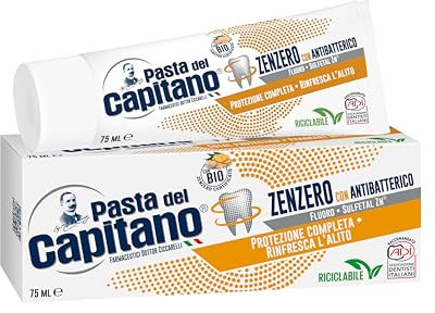 Pasta del Capitano, Dentifricio Zenzero con Antibatterico Bio, Garantisce la Protezione Completa dei Denti e Dona un Alito Sempre Fresco, 100% Made in Italy, Tubetto da 75 ml