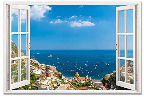 Advertising & Displays Werbecenter Berlin Leinwandbild mit Fensterblick - Amalfiküste 120 x 80cm Druck auf Leinwand Keilrahmen XXL Wandbild…