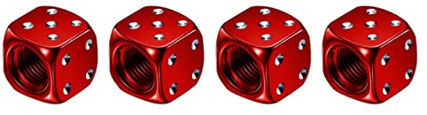 Marcraft Rotes Metall Würfel Reifen Rad Legierung Ventilkappen Staubkappen (4 Pack) Universal für Autos, SUVs, Fahrräder, Motorräder, LKWs | Gummi luftdichte Dichtung | Aluminiumlegierung |