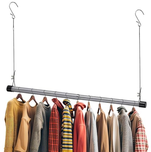 Hängender Kleiderstange Schrankstange，38-127cm Teleskopstange Einstellbare Hängender Klemmstange Kleiderschrank aus Edelstahl Ausziehbare Garderobenstange Spannstange für Garderobe/Silber