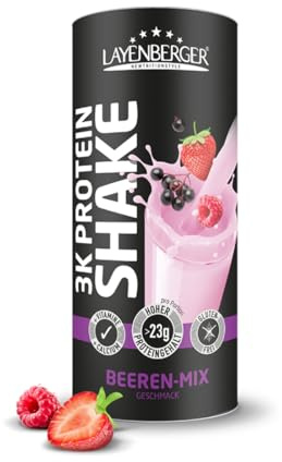 Layenberger 3K Protein Shake Beeren-Mix (1x360 g) | 78 % Eiweiß, nur 4,4 % Kohlenhydrate, 9 g Zucker