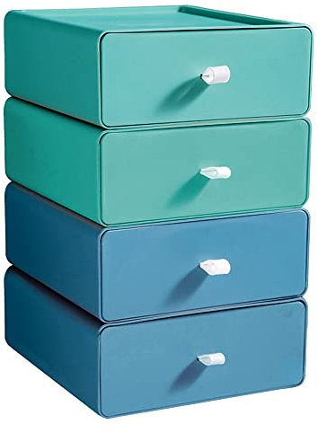 4PCS Cassetti Plastica Impilabili, TIE-DailyNec Cassettiera Plastica, Scatole Impilabili, Cassettiera da Scrivania, Organizer Trucchi per L'ufficio, Toeletta, Bagno, Scrivania (Blu e Verde)