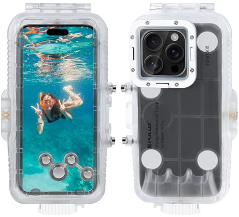 PULUZ wasserdichte Schutzhülle für iPhone 15/14/13/12/11 Pro Max 6.7 Zoll, 40 m Foto Video Hülle Unterwassergehäuse zum Tauchen Schnorcheln handyhülle, Surfen, (Nicht für ISO 26 System)