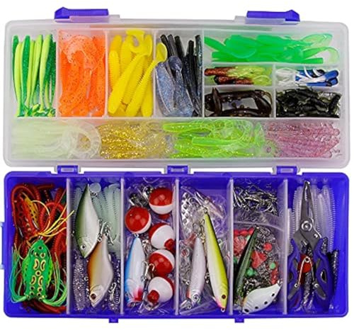 RoseFlower Angelköder Set Gummifische Angeln Köder Kunstköder Gummiköder Kit Inklusive Angelhaken, Würmer, Spinner, Höhenhaken, Führer - Süßwasser Salzwasser Eisangeln Fliegenfischen Fischen Geschenk