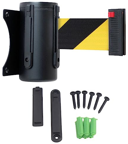 Danieli | Transenna da Muro in Metallo da 3 Metri con Nastro e Clip Ricevente | Barriera a Nastro Segnaletico Estensibile | Barriera di Sicurezza con Montaggio a Parete (GIALLO-NERO)