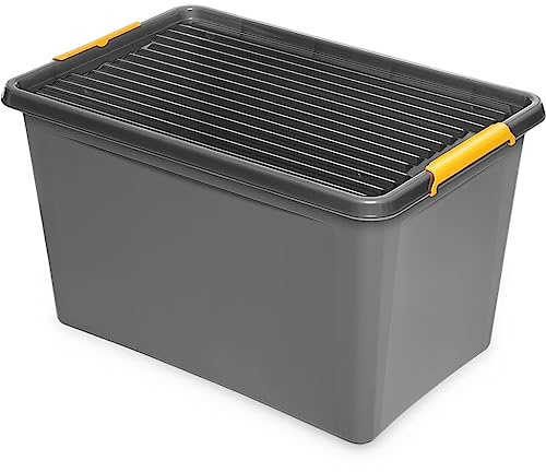 Kreher Aufbewahrungsbox mit Deckel und Rollen (60 L) - Plastikbox mit Deckel, Ordnungsboxen, Kunststoffbox mit Deckel, Aufbewahrungsbehälter ist Nässe-geschützt und in robuster Ausführung!