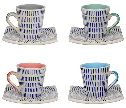 Gall&Zick Handbemalte Espressotasse mit Unterteller – aus Keramik, spülmaschinen- und mikrowellentauglich, ca. 90 ml, set/4