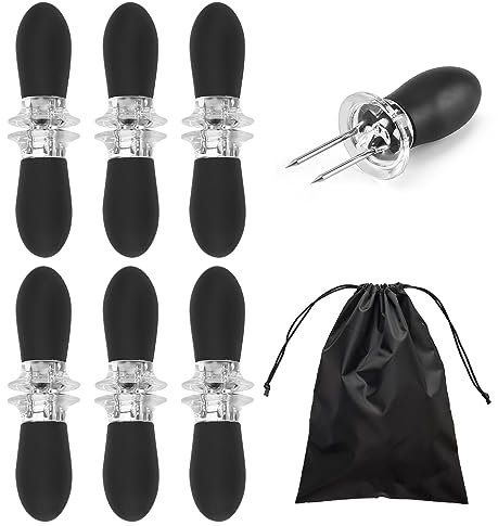 12pcs Corn On The Cob Skewers with 1pc Storage Bag, Stainless Steel Corn On The Cob Skewers, BBQ Utensils, Corn Rack, Corn On The Cob Holder, for Kitchen Tools (Black)