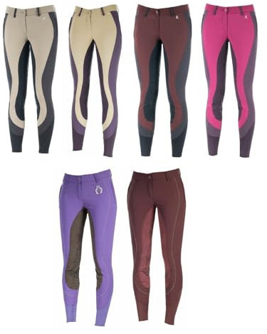 NETPROSHOP Funktionelle Atmungsaktive Reithose mit Dehnbarem Leder-Vollbesatz Größe 36-44, Damengroesse:42, Farbe:Lila
