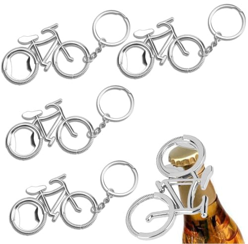 FIBOUND 4 Paquets de Porte-Clés Ouvre-Bouteille de Vélo, Pendentif Ouvre-Bouteille en Alliage de Zinc, Excellent Cadeau pour les Amateurs de Bar, Pique-Nique, KTV, Bière et Vélo - Argent