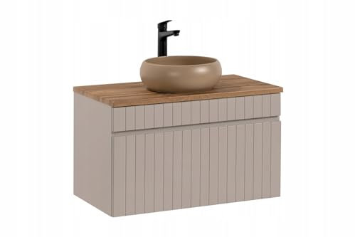 Muebles Slavic Deckenmontierter Badschrank mit Aufsatzwaschtisch Schublade Kaschmir 80 cm - Badmöbel