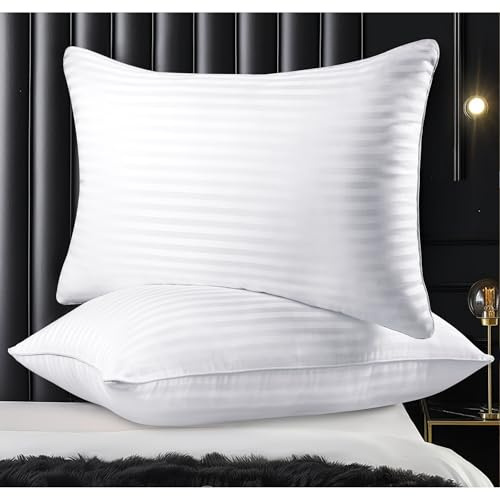 Qnoon Pillows Queen Size Set of 2, Hotel Collection Bed Pillows for Sleeping, Gusseted Pillow for Back, Stomach or Side Sleepers(Pure White)