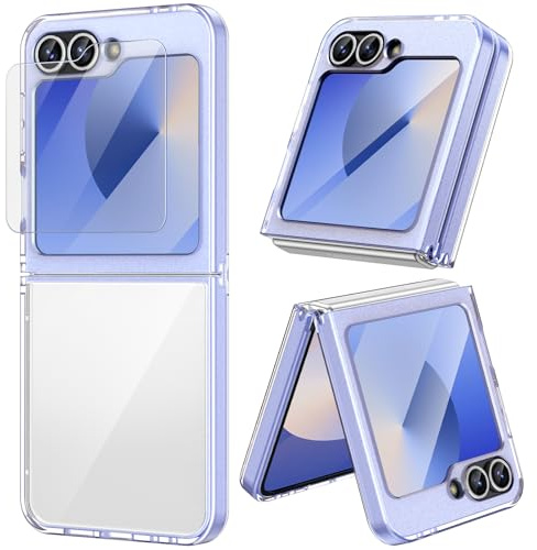 Doeshine Samsung Galaxy Z Flip 6 Fodral Med Mag-Safe, Tunt Skärmskydd, Hård PC Och Mjuka TPU-Kanter, Silikon Kristall Fodral För Z Flip 6 5G (Lila Ram)