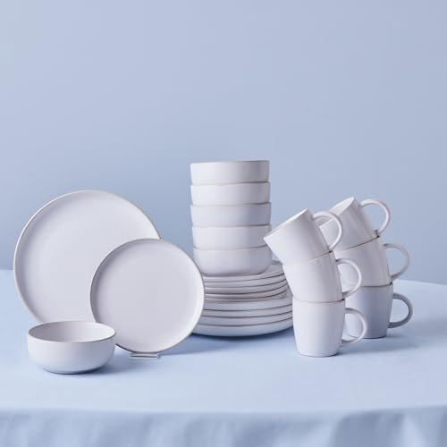 Karaca Hope - Juego de platos y cuencos para vajilla elegante, vajilla de cerámica para 6 personas, vajilla de cocina elegante y duradera, apta para lavavajillas (24 piezas, blanco)