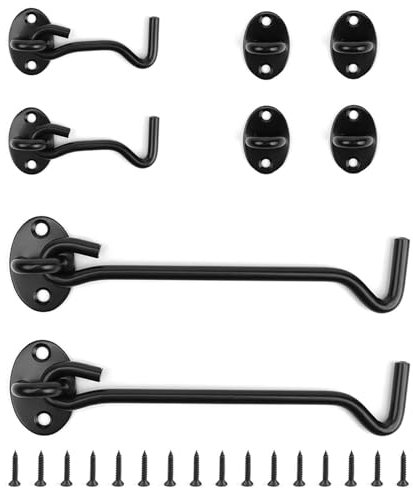 WJUAN 4 Pezzi Gancio Chiusura Porta, Acciaio Inossidabile Chiavistello, Nero Chiusura Porta, con Base Occhiello e Viti, 3 Pollice e 6 Pollice per Porte, Armadi, Finestre