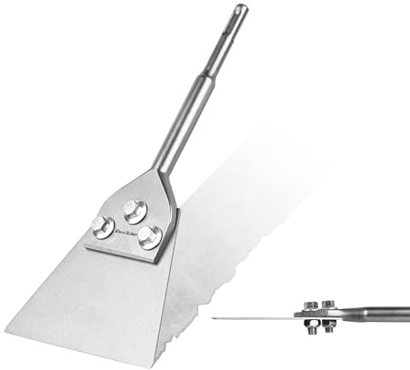 TovxTuke SDS Plus Floor Scraper with Spare Bolts and Locknuts, 5 Inch x 11 Inch Tile Removal Chisel Tool Long Handle Heavy Duty for Rotary Hammer Drill, Thinset Scraper Adhesives Remover