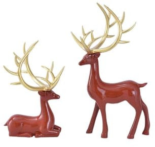Weihnachtsfiguren, Tierfiguren, Elchdekoration, Kunstharz, sitzender Hirsch, stehend, Figur und Anzug Elch, 2 Stück