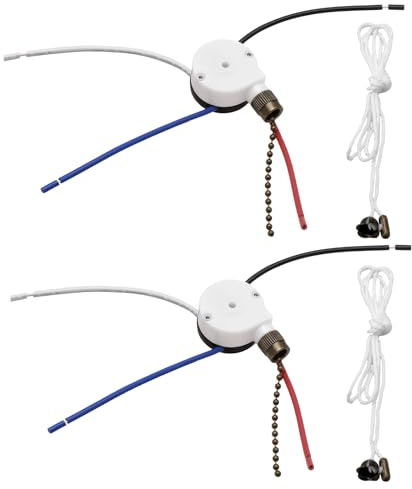 Be In Your Mind 2pcs Interrupteurs pour Ventilateur de Plafond 3 Vitesses 4 Fils Fil Coton ZE-208S E89885 Interrupteur à Chaîne de Traction Interrupteur d'éclairage 47x31x18,5mm