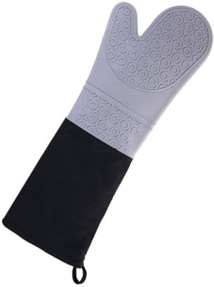 FELTECHELECTR Microwave Gloves Grey Double Silicone Oven Glove Long Cuff for Cooking Baking Grill