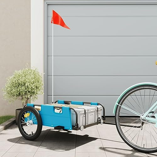 Xichuzi Fahrradanhänger Blau Oxford-Gewebe und Eisen, Fahrrad Anhänger, Lastenanhänger, Handwagen, Fahrrad-lastenanhänger, Lastenfahrrad 94170