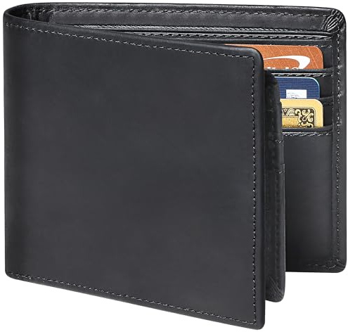 BISONDALE Individuell gravierte RFID-blockierende Leder-Geldbörse – schlanke Vordertasche, 11 Kartenfächer, Ausweis-Fenster – Geschenk für Vater, Ehemann, Freund, Schwarz, Generic