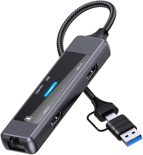 USB C Hub HDMI 4K 60Hz, 5 in 1 Dockteck, Dock Ethernet, Adattatore MacBook Pro con LAN RJ45, USB 3.0, HDMI, per Tablet Cellulari Tablet SD TF Card Reader