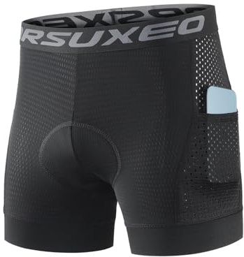 ARSUXEO Vadderade cykelshorts män vägcykel MTB shorts dyna underkläder andas med fickor 005G, Svart, L