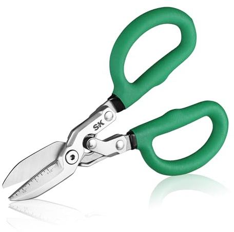 SK 8 Compound Action Tin Snips, Metal Shears with Forged Blade, Heavy Duty Metal Cutter Scissors, Ergonomic Handle for Comfortable Grip