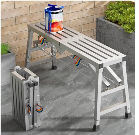 Generico Piattaforma di Lavoro Regolabili in Altezza Portata 400 kg Ponteggi Multifunzionale Acciaio Galvanizzato Impalcatura Pieghevole Portatile con Piedini Antiscivolo(Double Support,140X30cm)