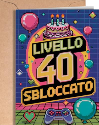 Biglietto Auguri 40 Anni Uomo - 40 Anni Compleanno Donna - Regalo Donna, Uomo - Biglietti Auguiri Divertente Figlia, Figlio, Nipote, Per Lui, Lei - Regali 40 Ragazza, Ragazzo - Livello 40 - EU 70